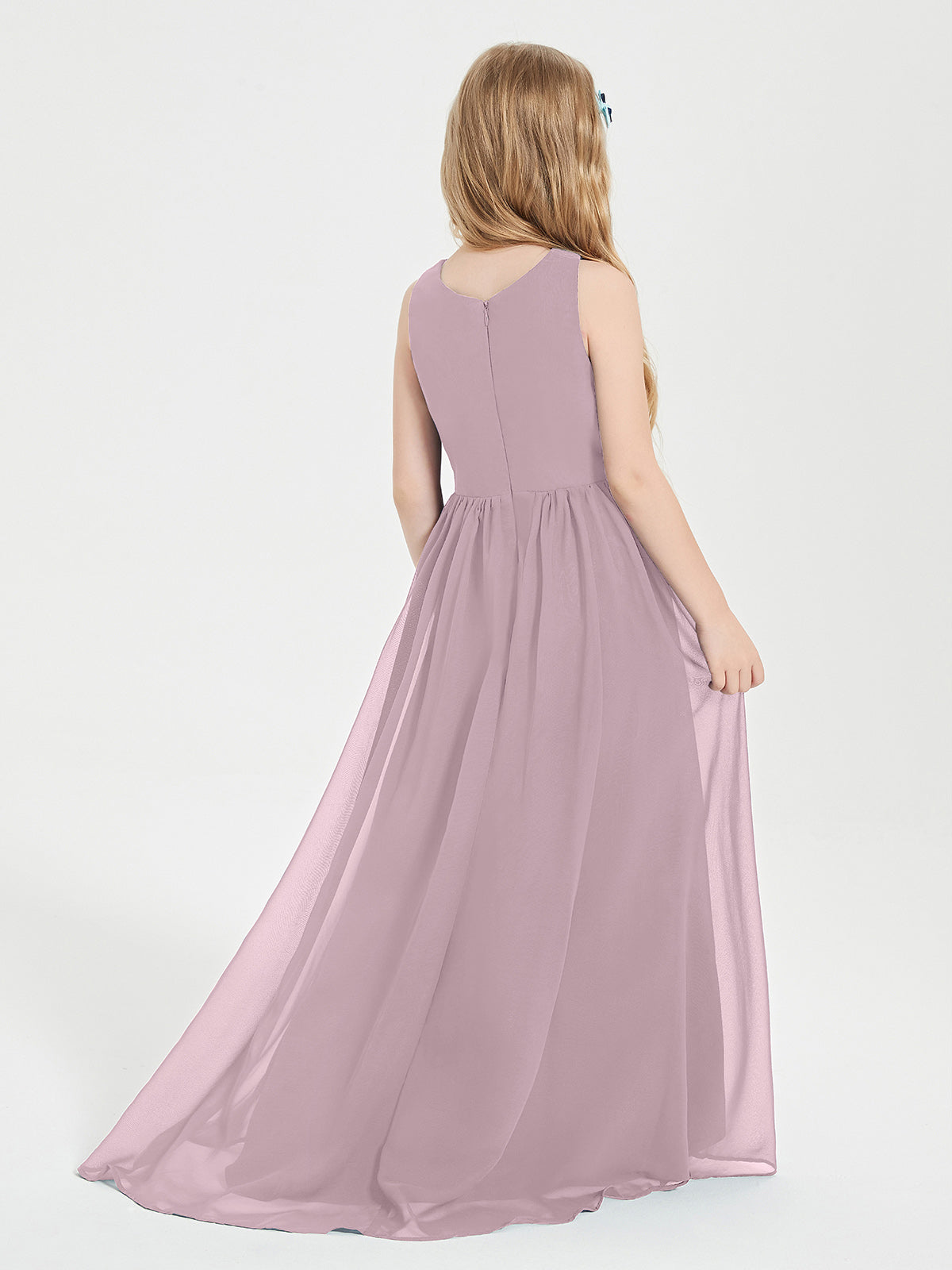 Asymmetrical Junior Bridesmaid Dresses with Scoop Neckline Dusk